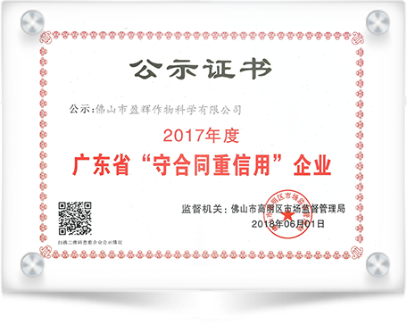 Prix ​​de l'entreprise à haute crédibilité du Guangdong 2017